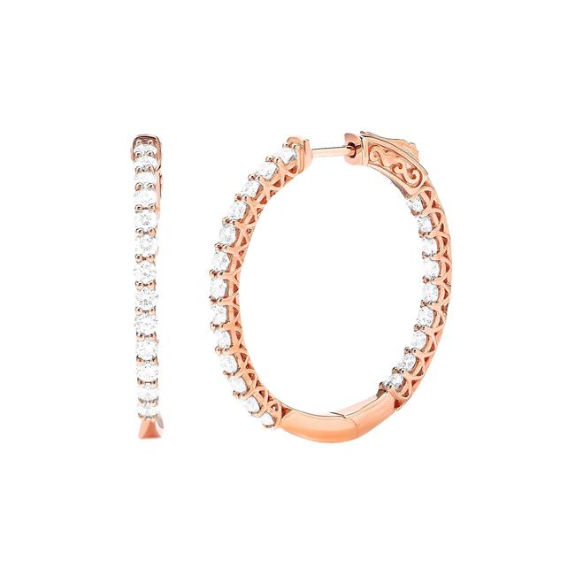 London Collection 14k Rose Gold Diamond Hoop Earrings 2.00cts