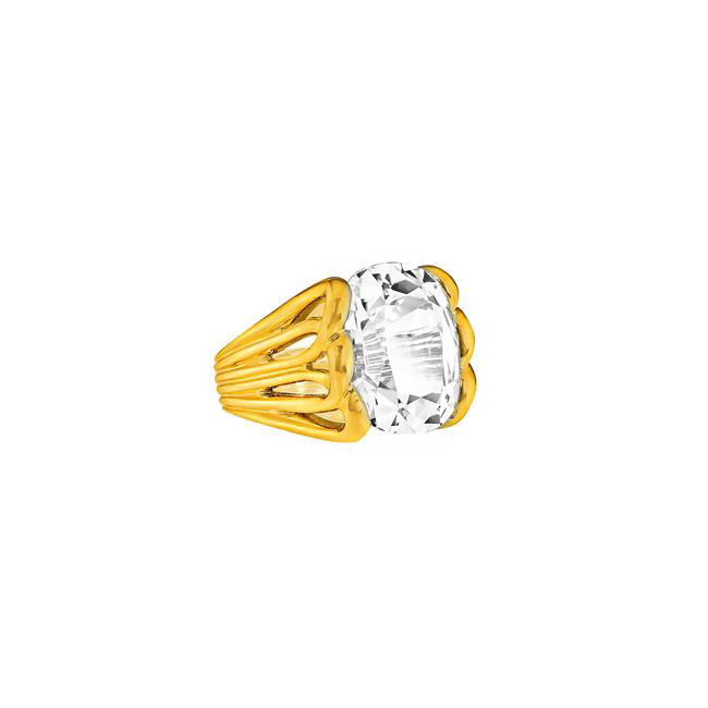Verdura 18k Yellow Gold White Topaz Whisk Ring