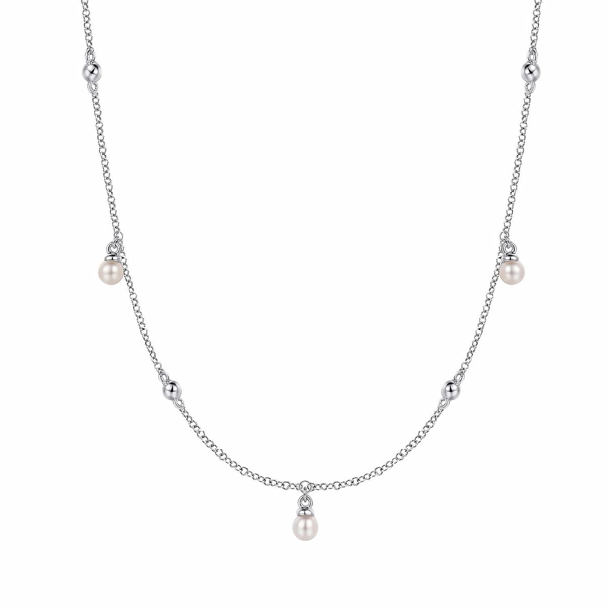 Gabriel & Co Bujukan Sterling Silver Pearl Drop Station Necklace