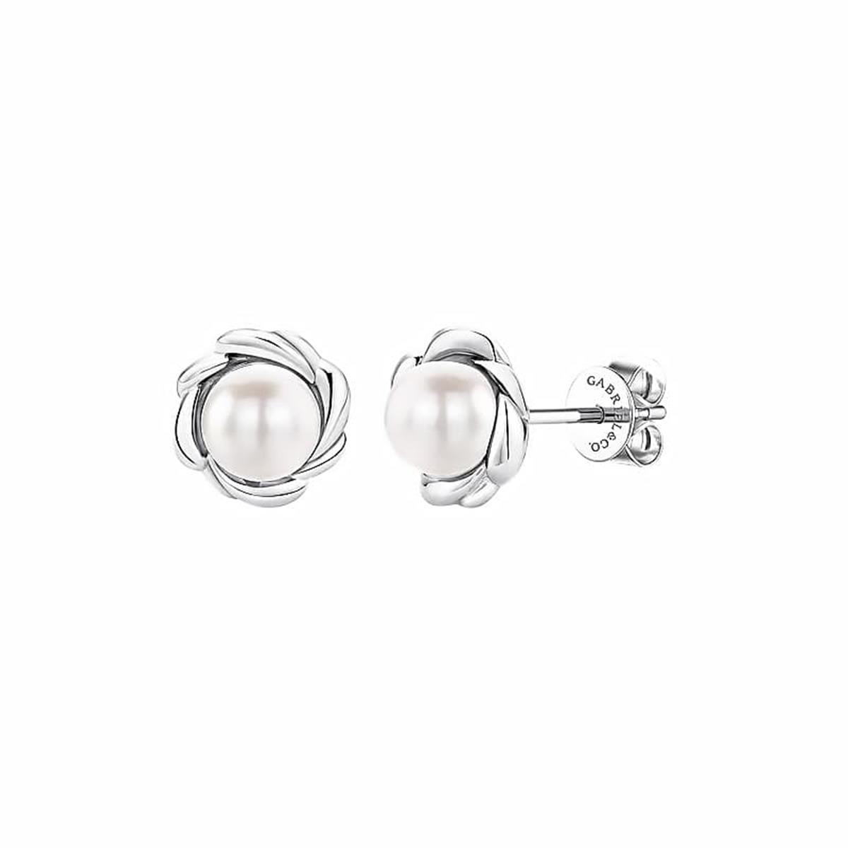 Gabriel & Co Sterling Silver Pearl Flower Stud Earrings