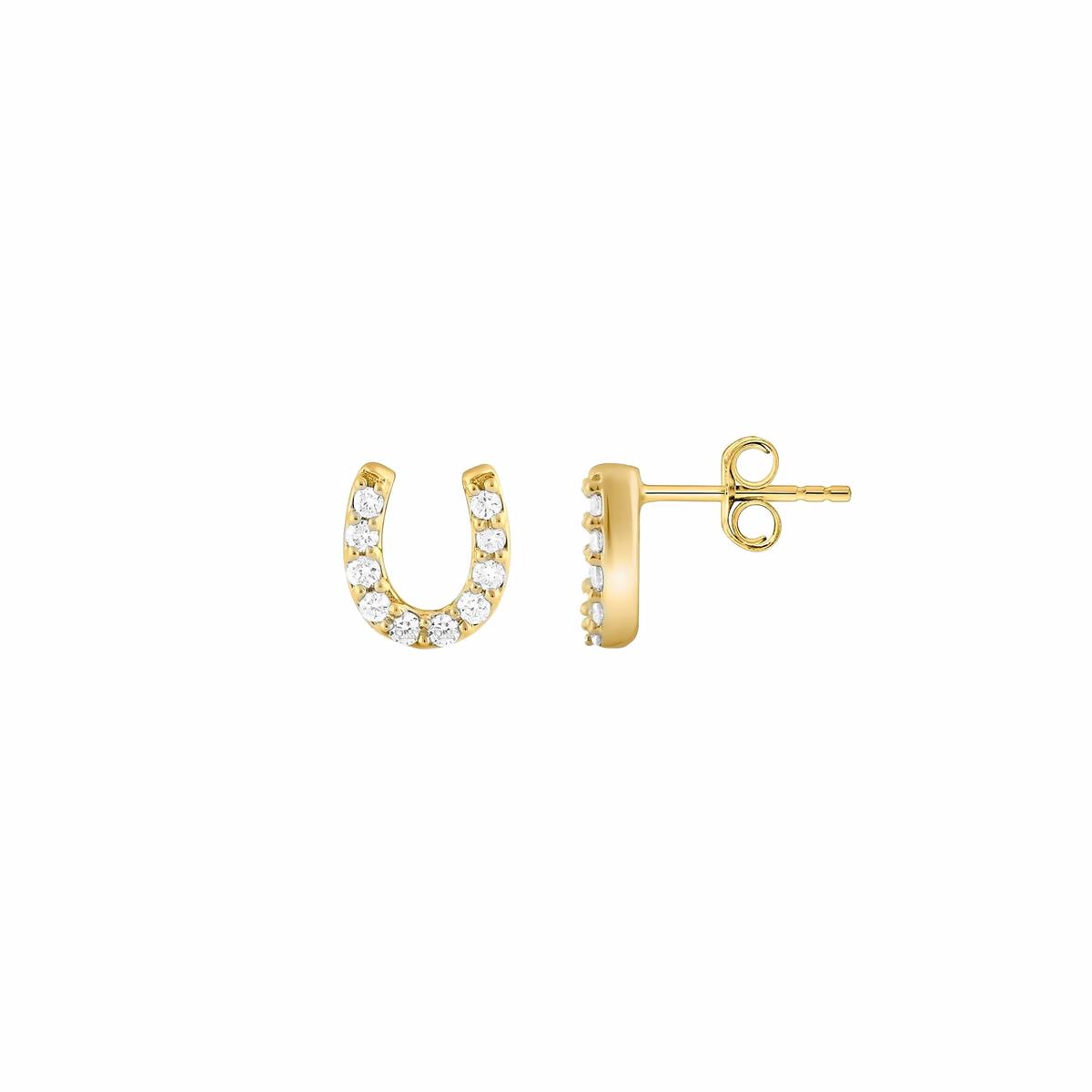 Karina Brez Lucky Horseshoe 14k Yellow Gold Mini Diamond Horseshoe Stud Earrings