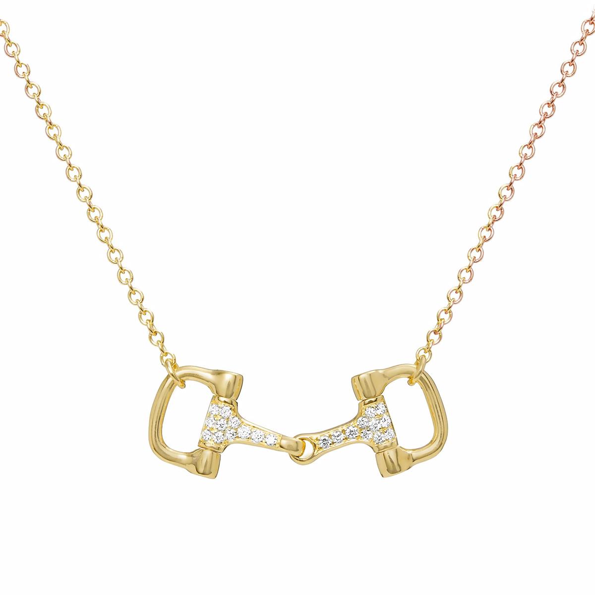 Karina Brez Bit of LUV 18k Yellow Gold Diamond Mini Horsebit Pendant Necklace