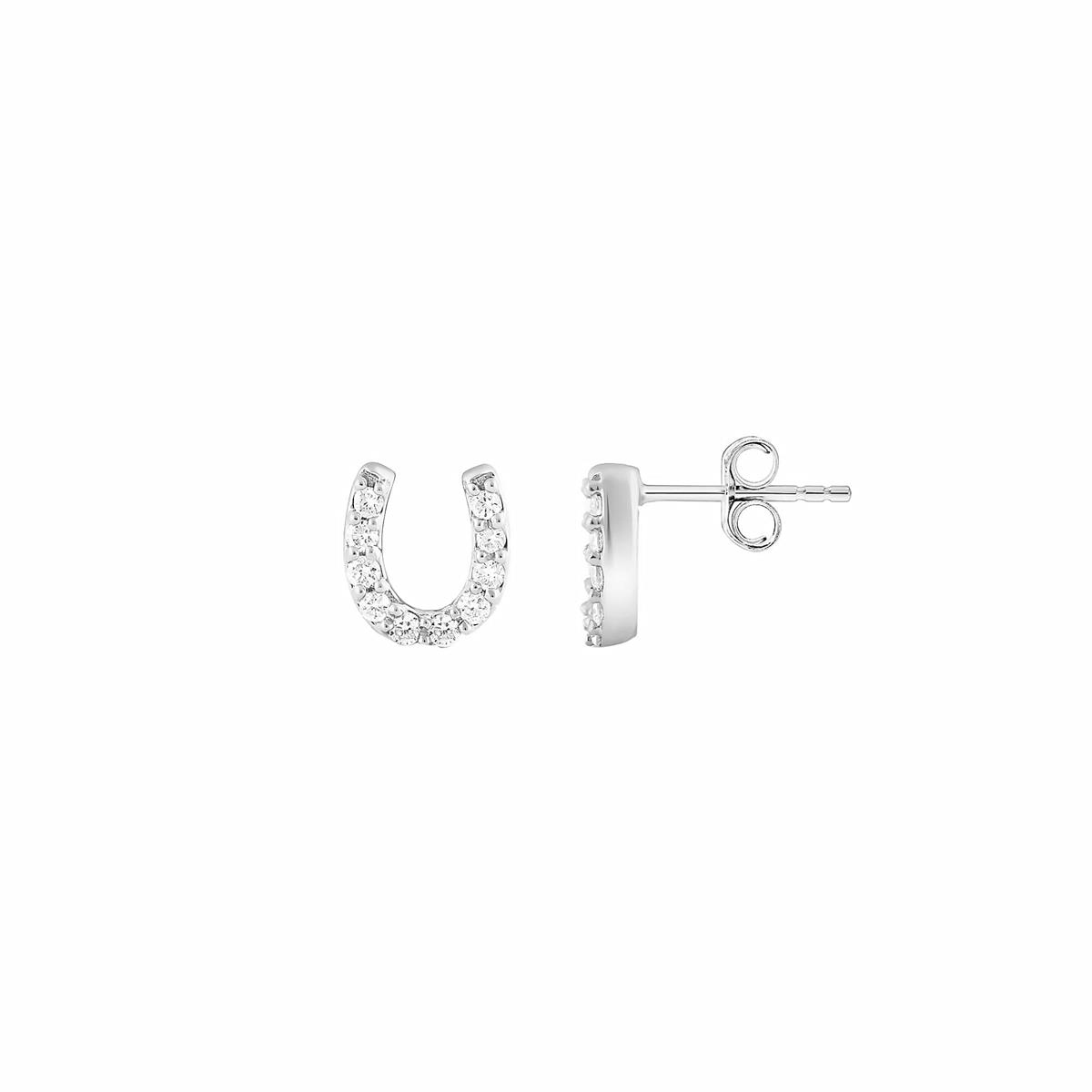Karina Brez Lucky Horseshoe 14k White Gold Diamond Mini Horseshoe Stud Earrings