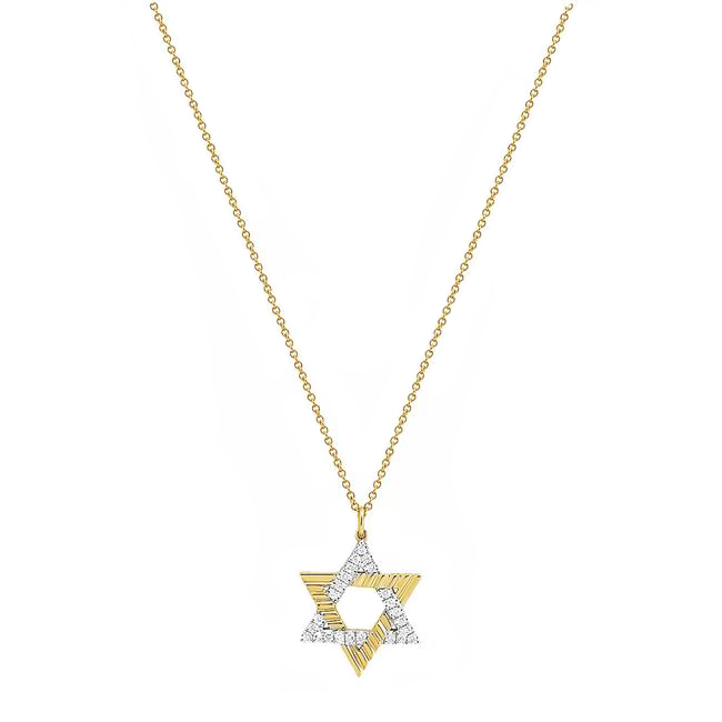 London Collection 14k Yellow Gold 24 Diamond Star of David Pendant Necklace