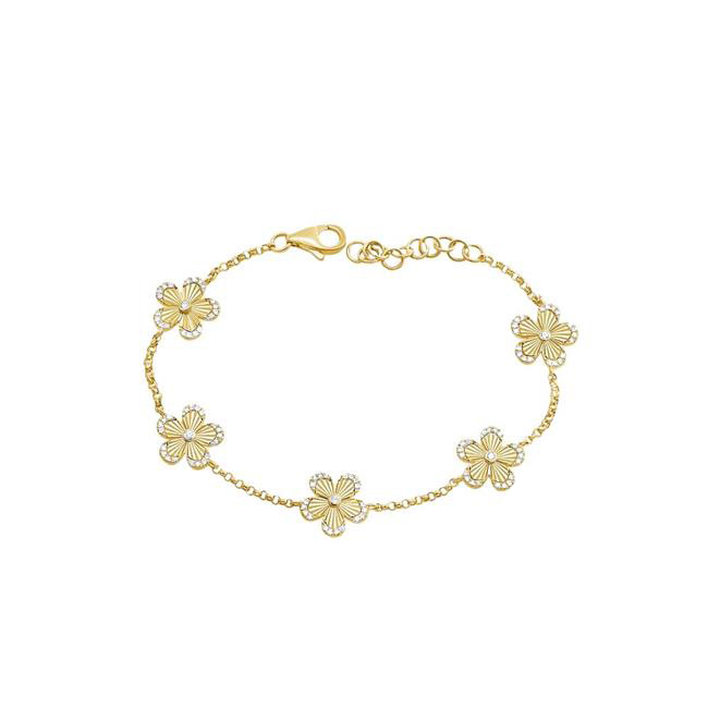 London Collection 14k Yellow Gold Diamond Flower 5 Petal Bracelet
