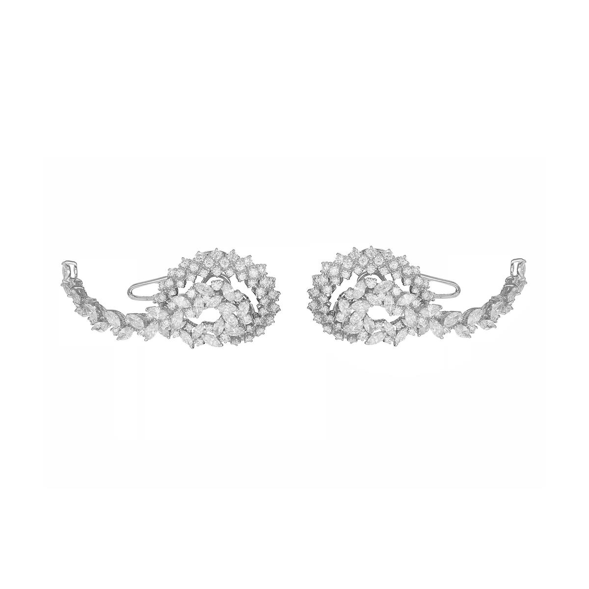 Yeprem 18k White Gold Swirl Diamond Clip Earrings