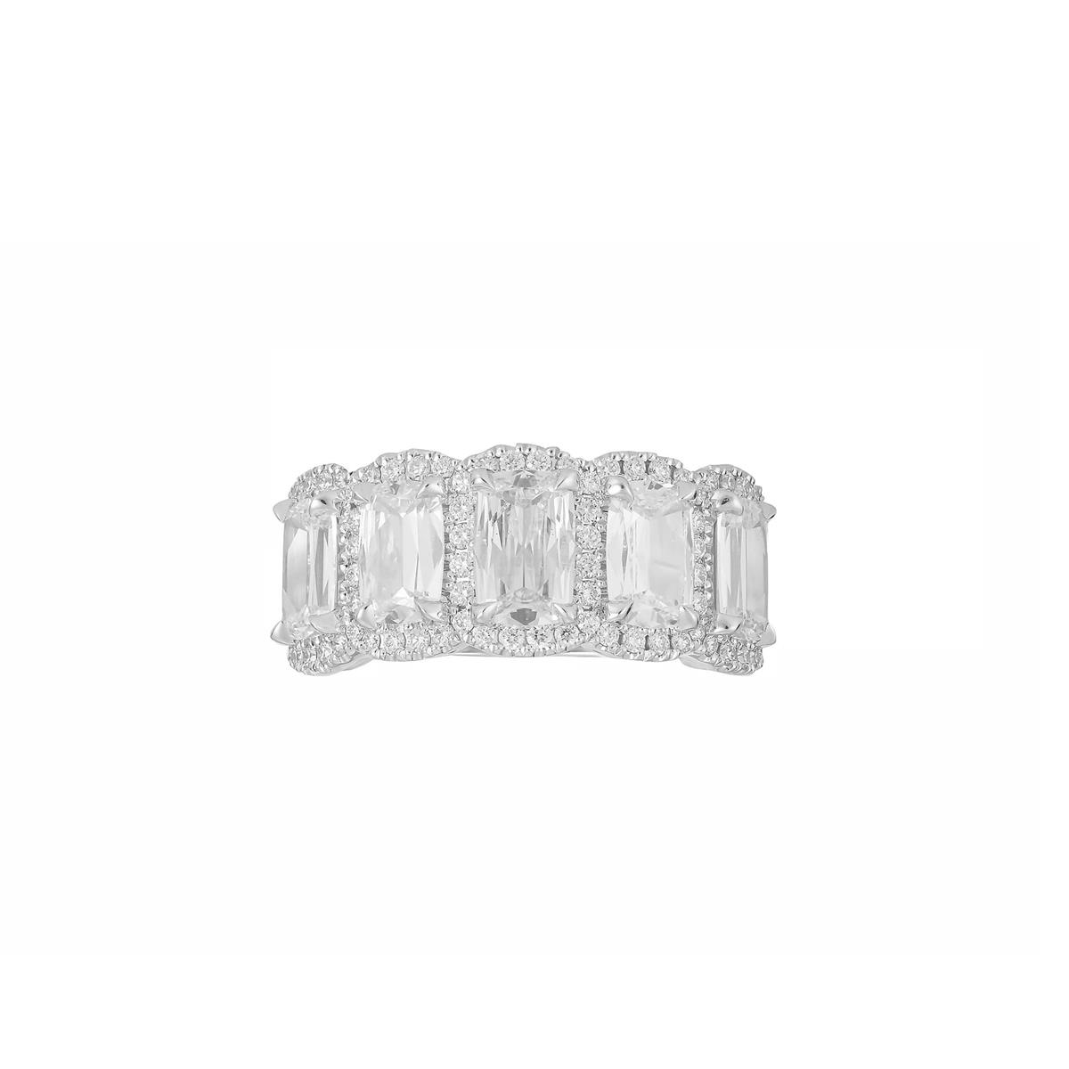 Henri Daussi 18k White Gold 5 Stone Diamond Halo Anniversary Ring