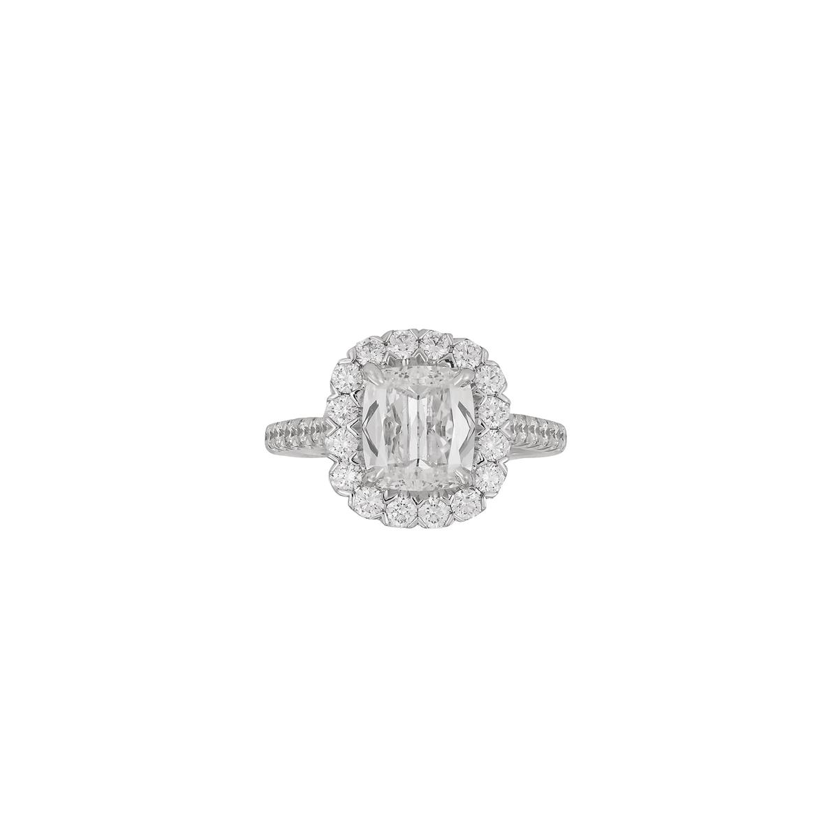 Henri Daussi 18k White Gold Cushion Diamond Band Engagement Ring