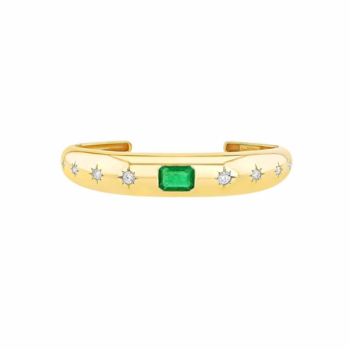Zoe Chicco One Of A Kind 14k Yellow Gold Emerald And Diamond Hollow Cuff Bracelet