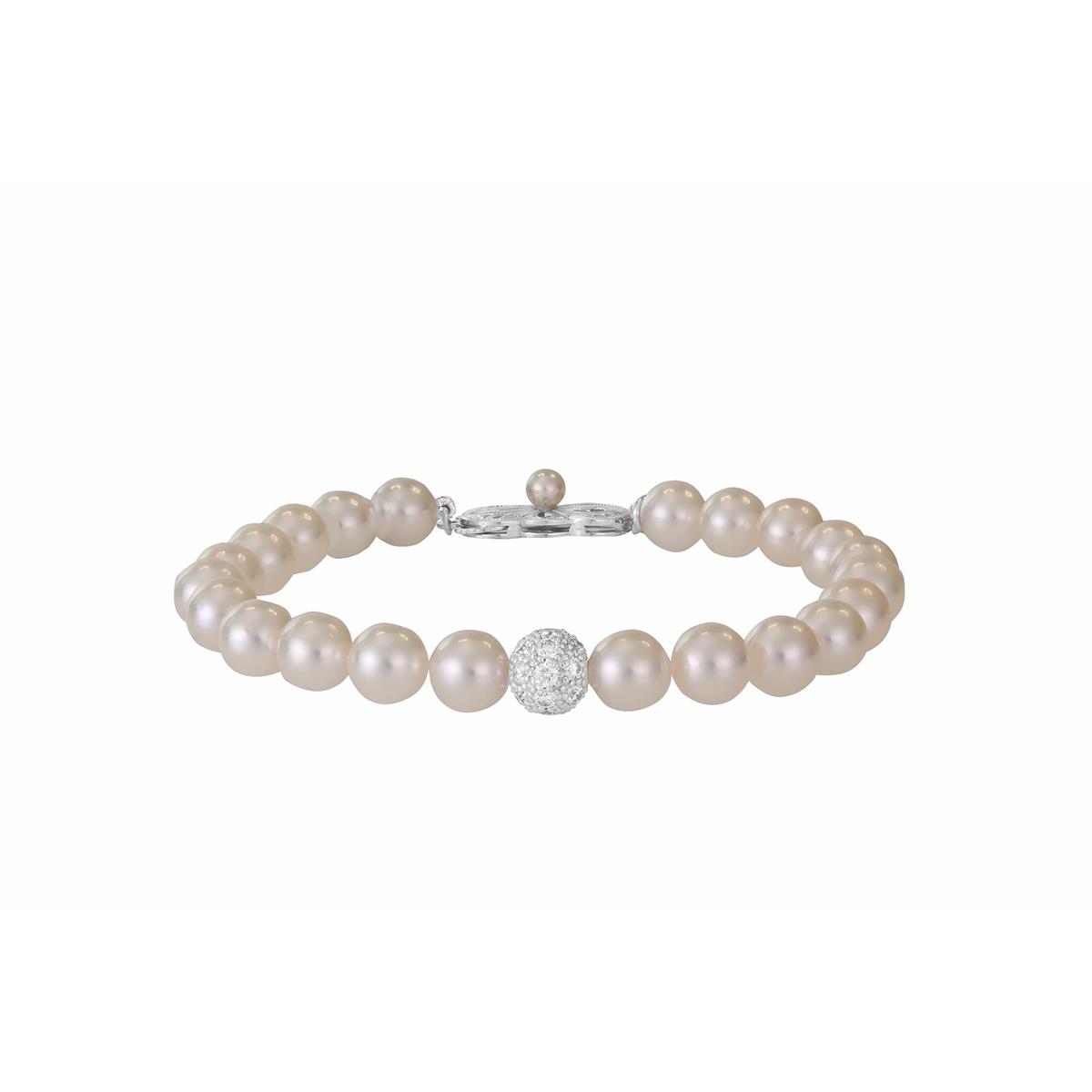 Mikimoto 18k White Gold Diamond & Akoya A+ Pearl Bracelet