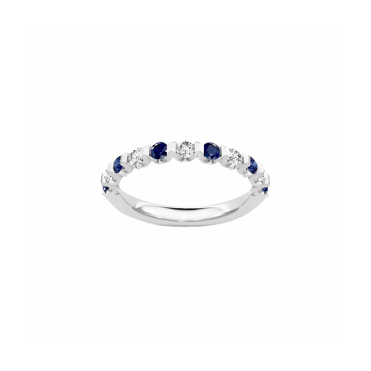 TWO by London 14k White Gold Half Diamond & Blue Sapphire Wedding Band