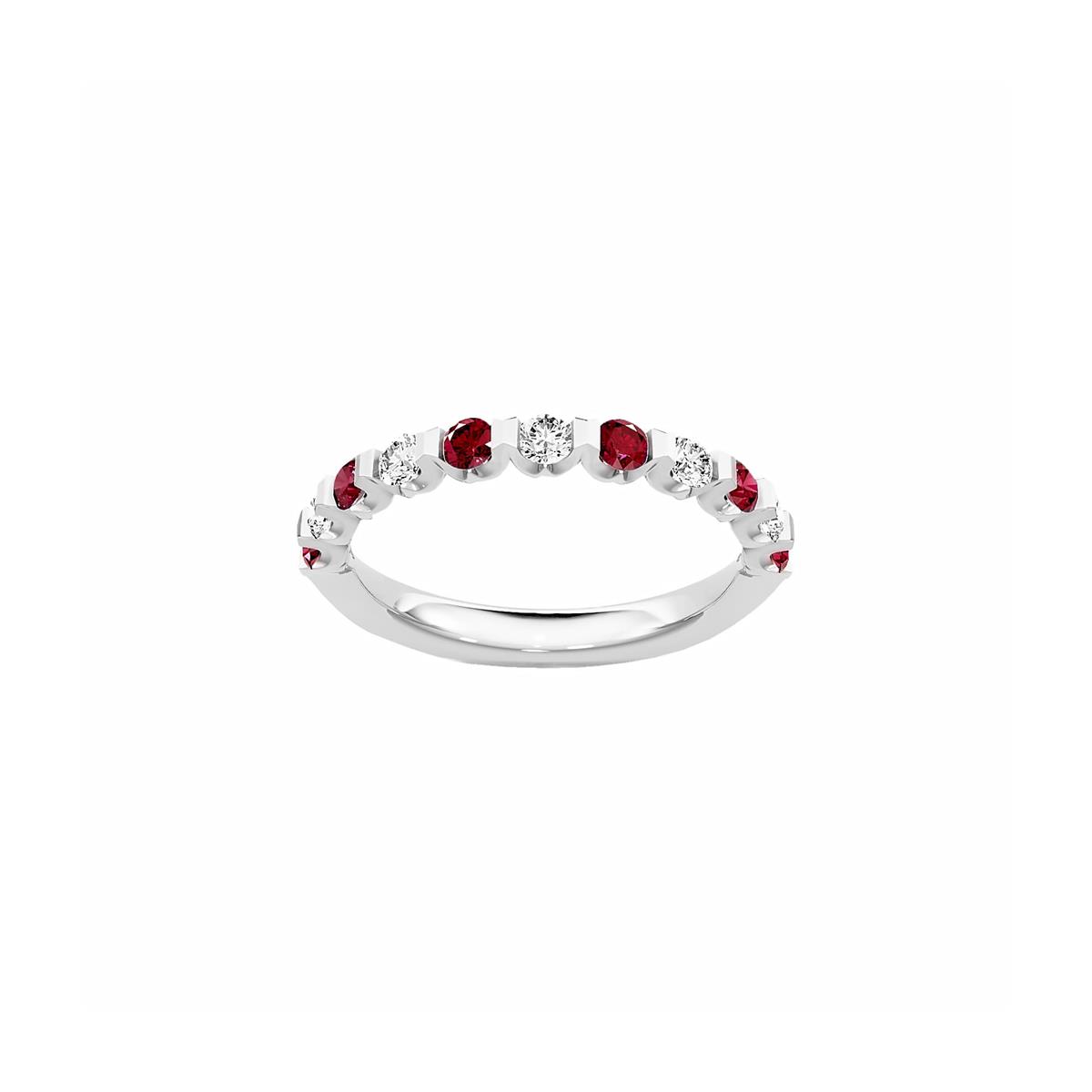 TWO by London 14k White Gold Half Diamond & Ruby Wedding Band