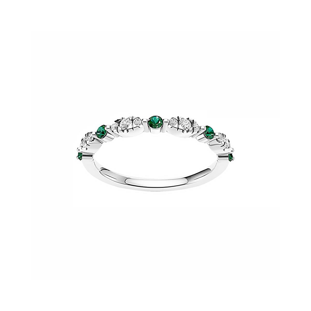 TWO by London 14k White Gold Diamond & Emerald Alternating Wedding Band