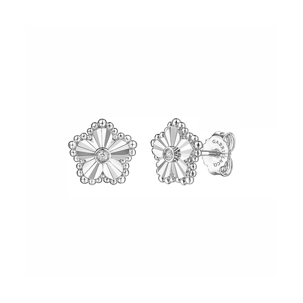 Gabriel & Co Bujukan Sterling Silver Diamond Flower Stud Earrings