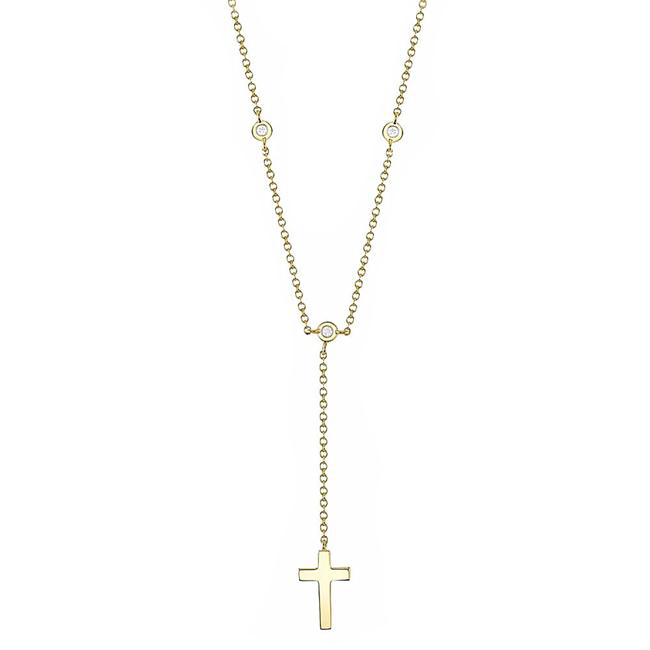 London Collection 14k Yellow Gold Diamond Lariat Cross Necklace