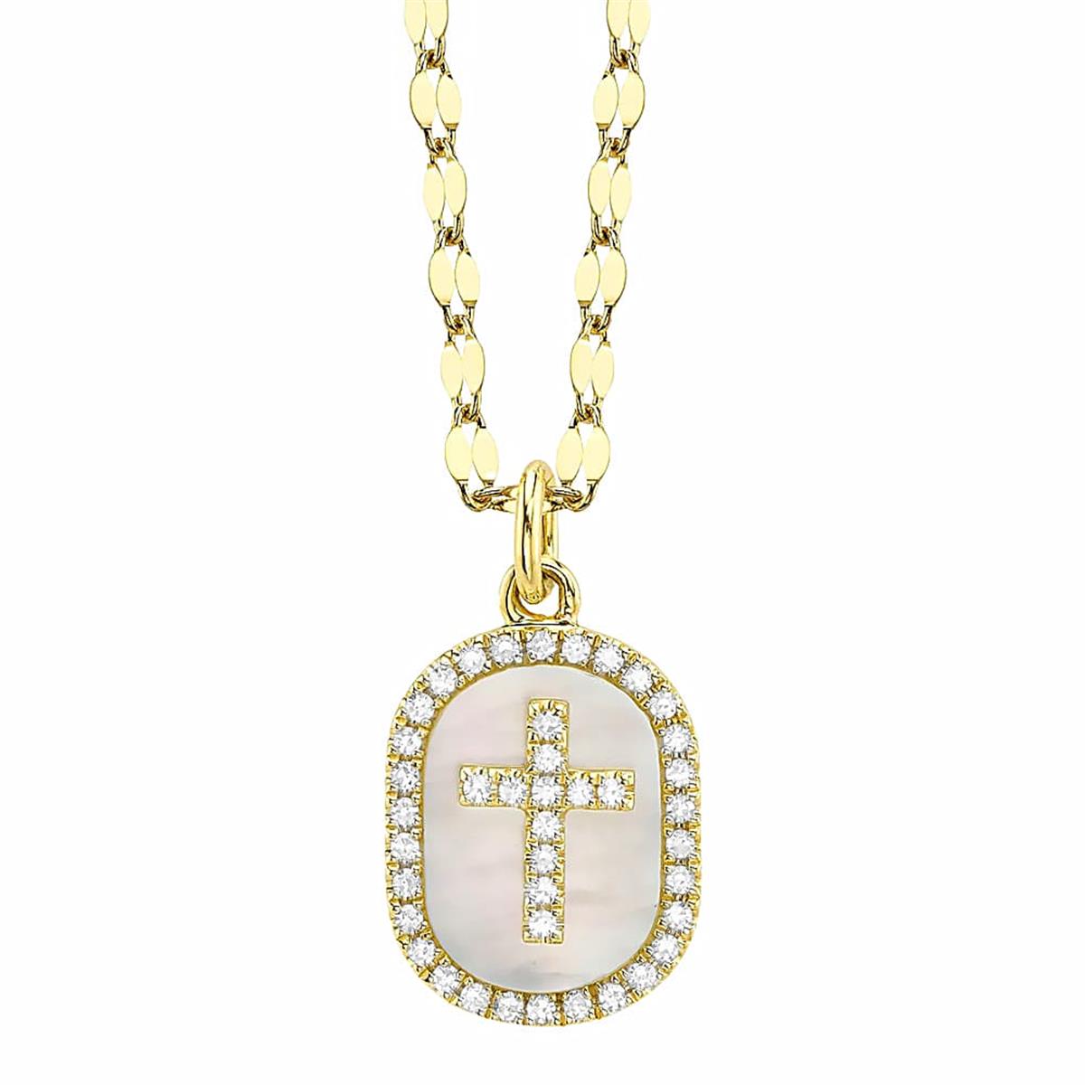 London Collection 14k Diamond and Mother of Pearl Cross Pendant Necklace