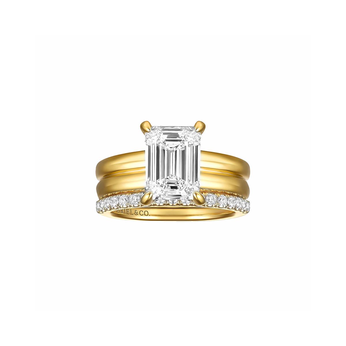 Gabriel & Co Bridal Robin 14k Yellow Gold Emerald Cut Diamond Double Band Engagement Ring