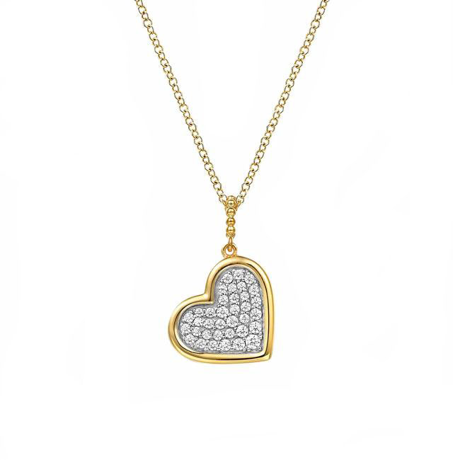 Gabriel & Co Bujukan Two Tone Diamond Pave Heart Pendant Necklace
