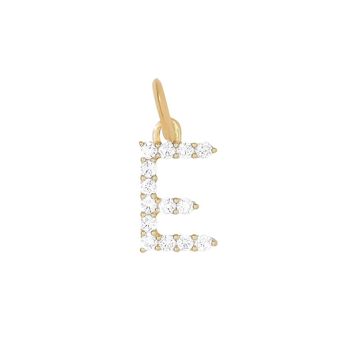 Jennifer Fisher 18k Yellow Gold Diamond Floating Minimal Block Letter "E" Charm Pendant
