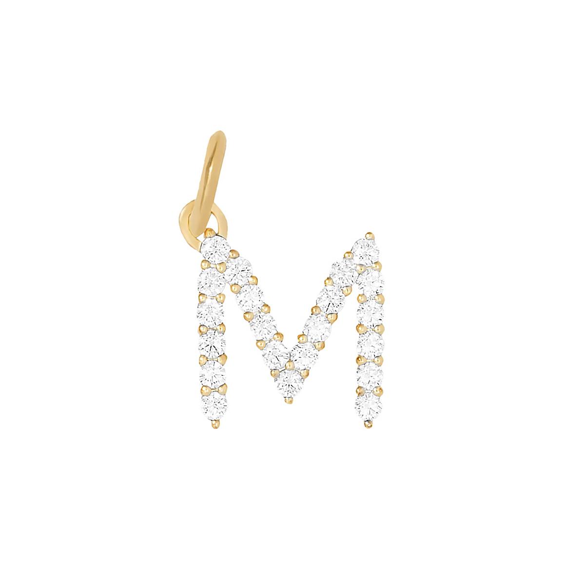Jennifer Fisher 18k Yellow Gold Diamond Floating Minimal Block Letter "M" Charm Pendant