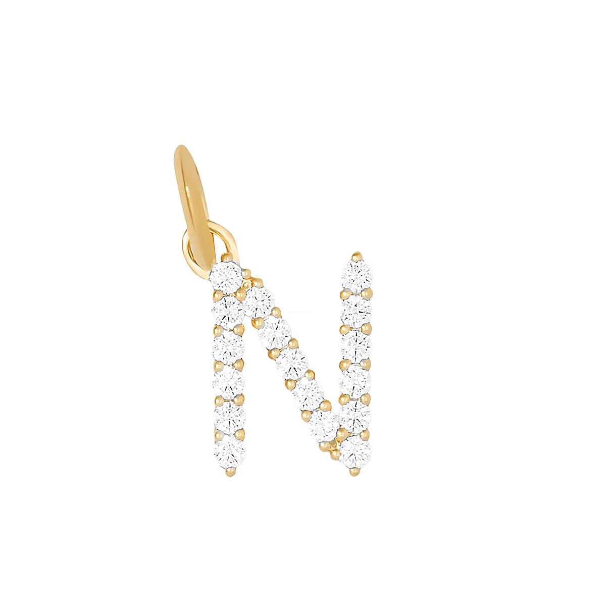 Jennifer Fisher 18k Yellow Gold Diamond Floating Minimal Block Letter "N" Charm Pendant