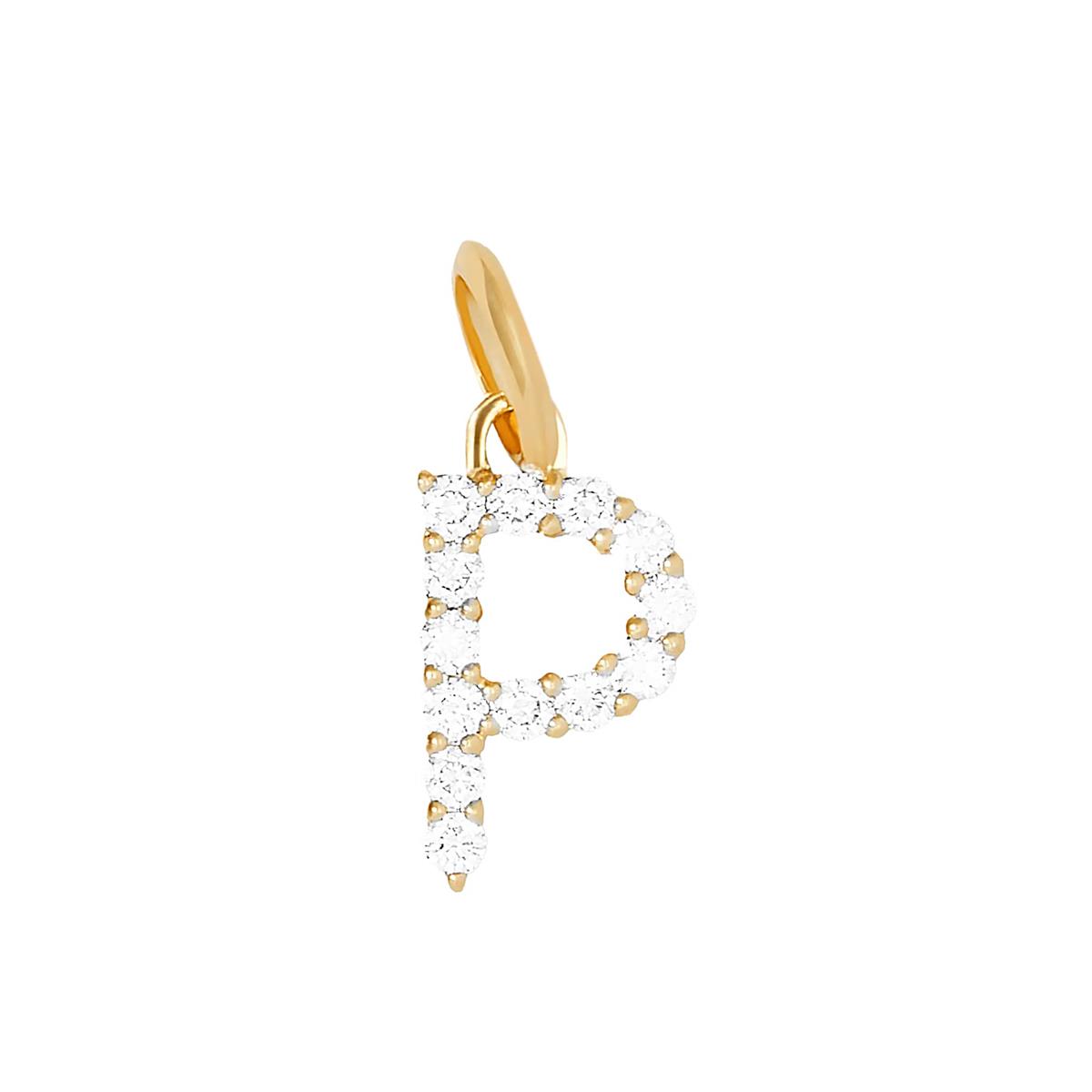 Jennifer Fisher 18k Yellow Gold Diamond Floating Minimal Block Letter "P" Charm Pendant