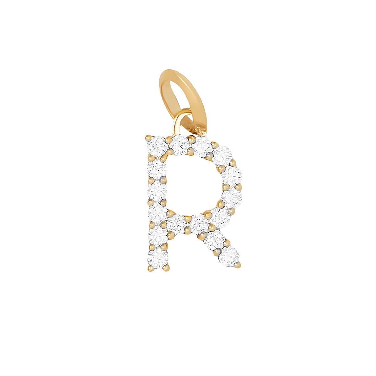 Jennifer Fisher 18k Yellow Gold Diamond Floating Minimal Block Letter "R" Charm Pendant