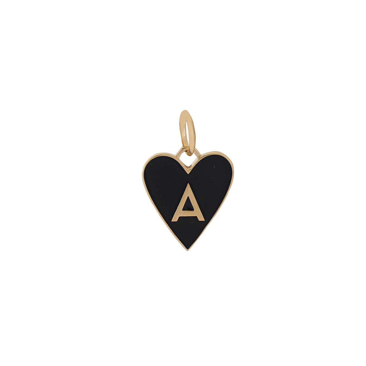 Jennifer Fisher 18k Yellow Gold Black Enamel Large Heart Letter "A" Charm Pendant