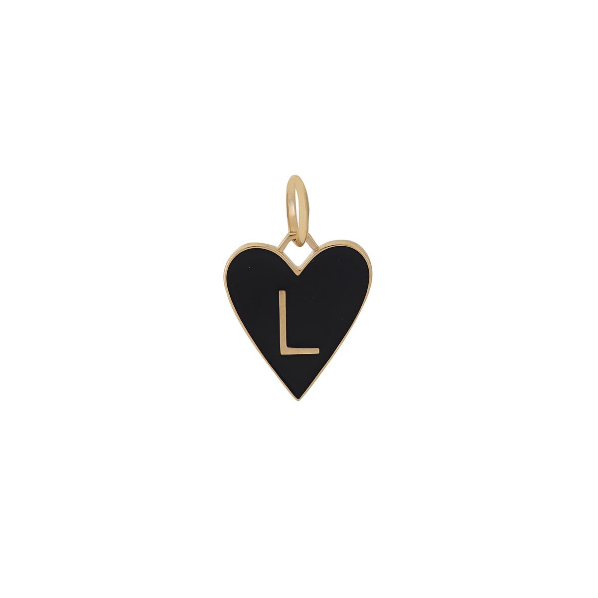 Jennifer Fisher 18k Yellow Gold Black Enamel Large Heart Letter "L" Charm Pendant