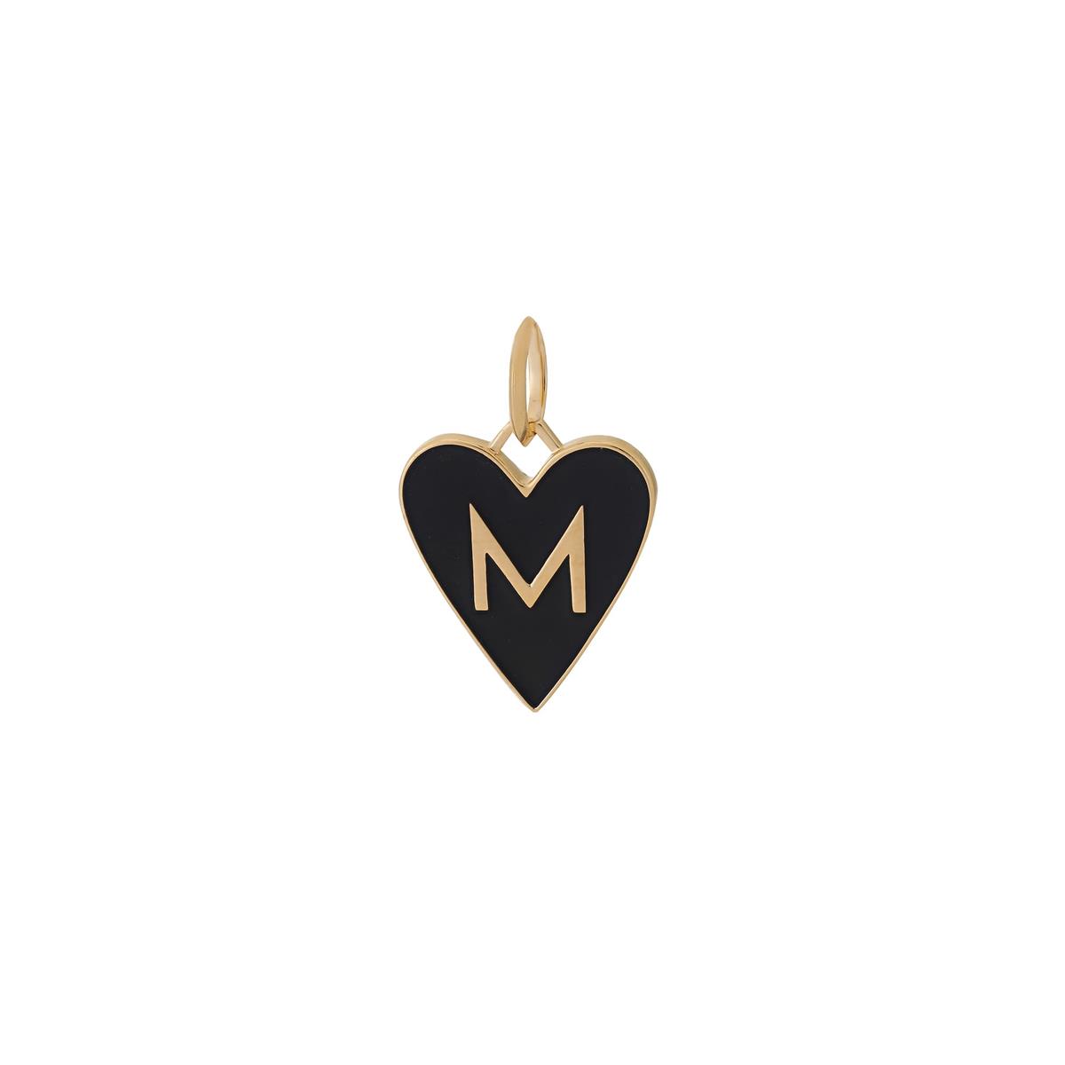 Jennifer Fisher 18k Yellow Gold Black Enamel Large Heart Letter "M" Charm Pendant