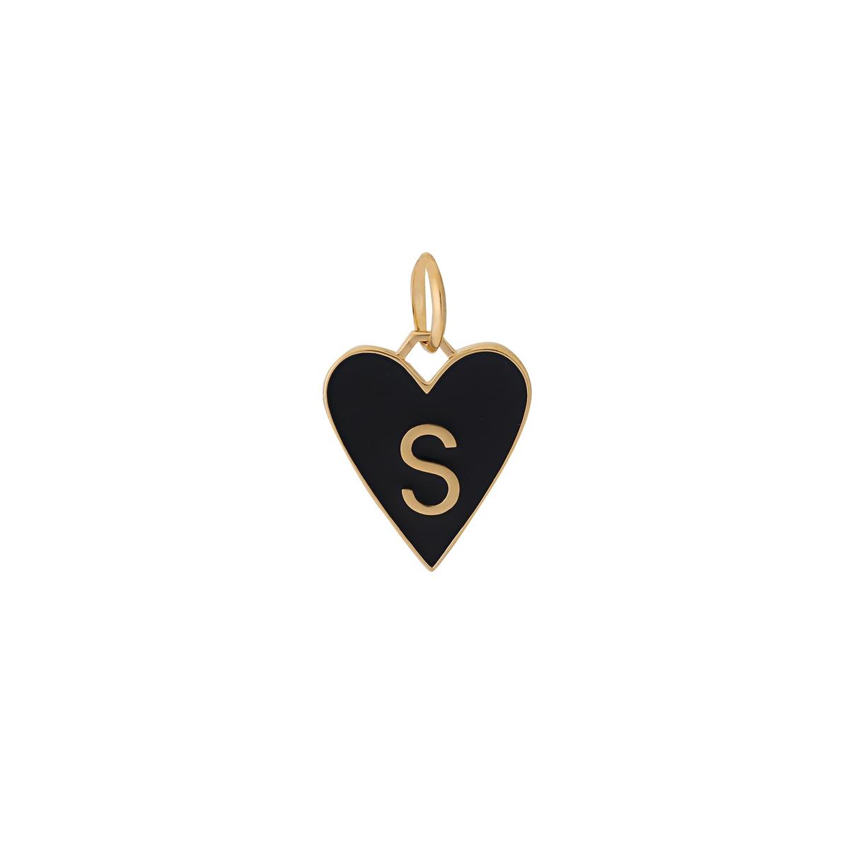 Jennifer Fisher 18k Yellow Gold Black Enamel Large Heart Letter "S" Charm Pendant
