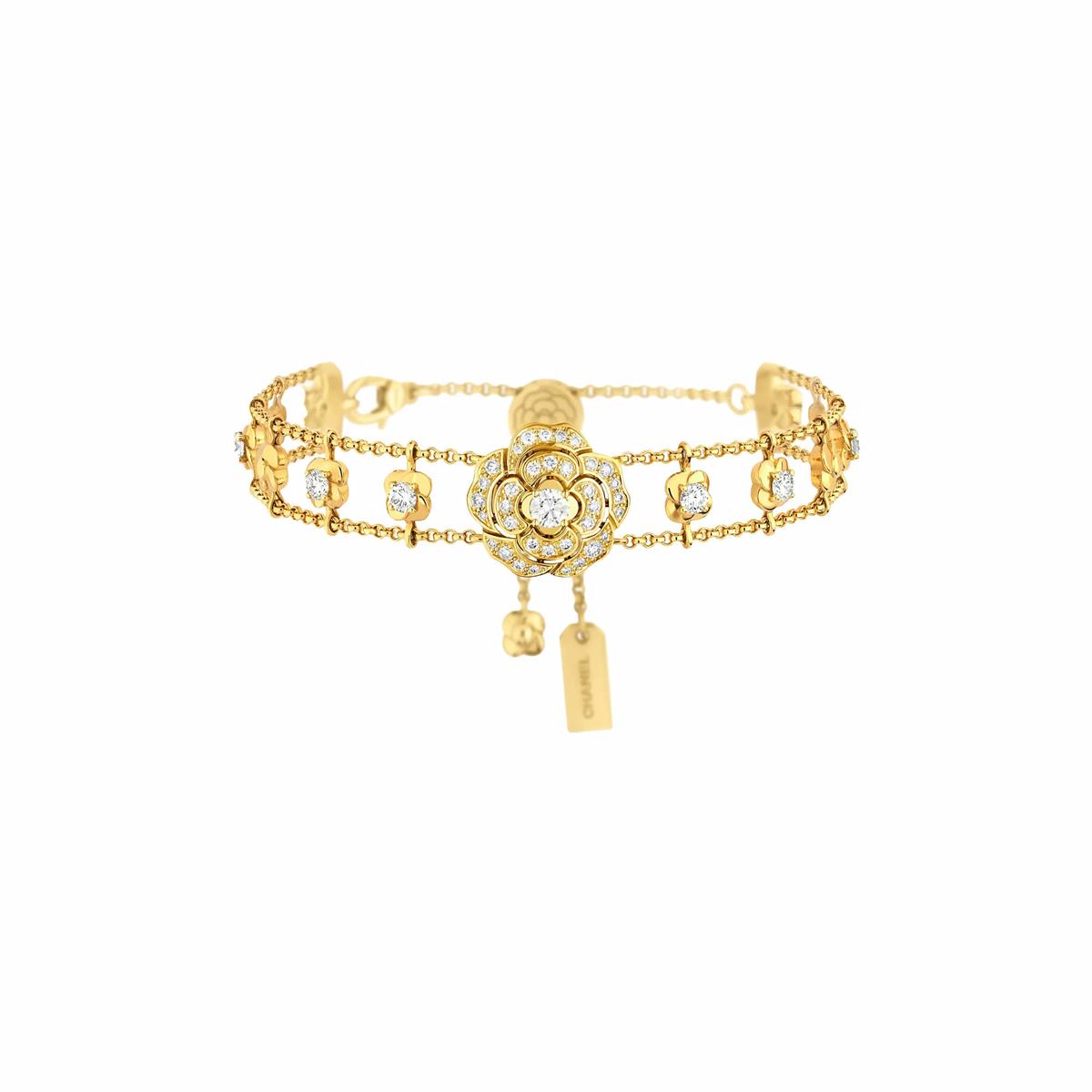 Chanel Bouton De Camelia 18k Yellow Gold Diamond Supple Chain Bracelet 