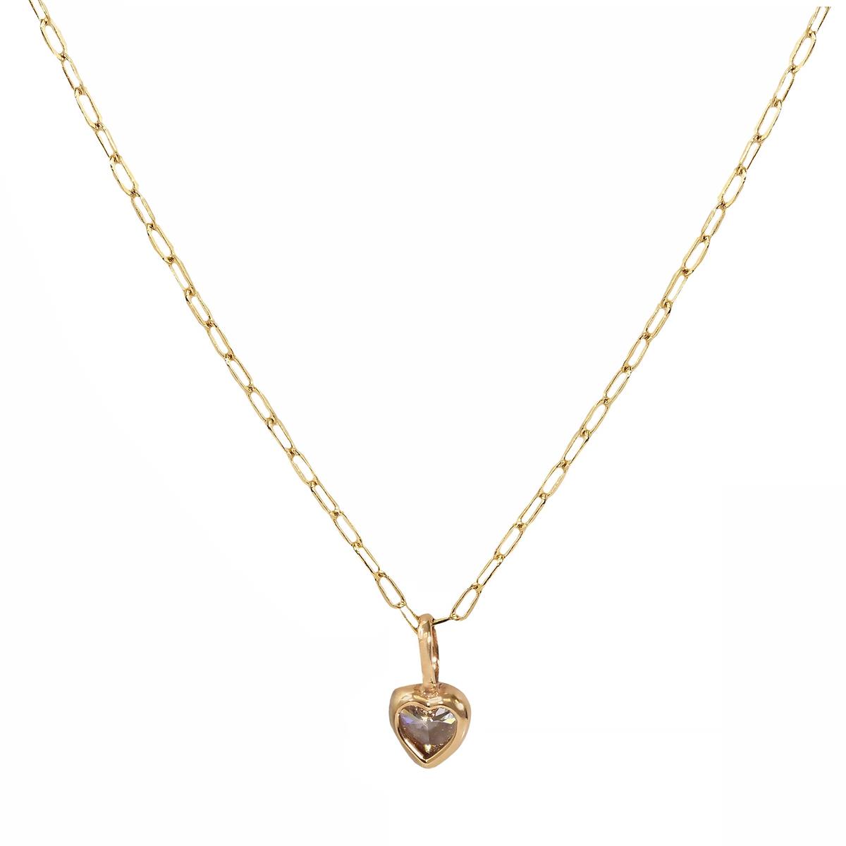 London Collection 14k Yellow Gold Heart Shaped Diamond Paperclip Necklace