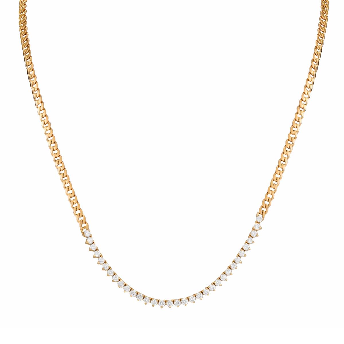 Zoe Chicco 14k Yellow Gold Diamond Tennis Segment Small Curb Chain Necklace
