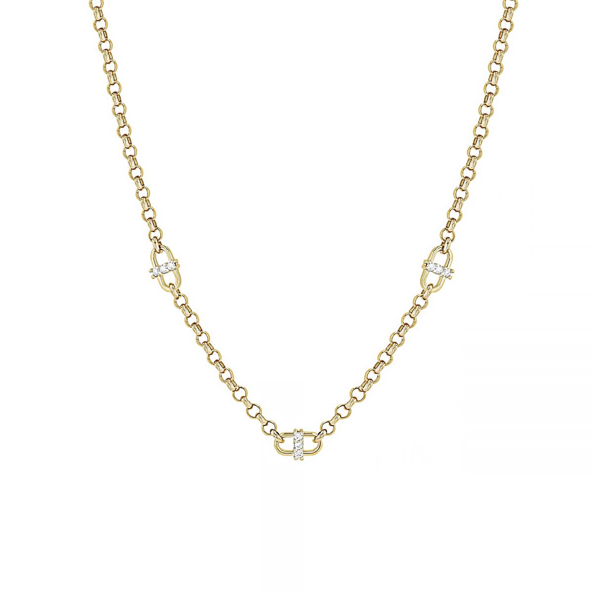 Zoe Chicco 14k Yellow Gold Diamond 3 Link Medium Rolo Station Necklace