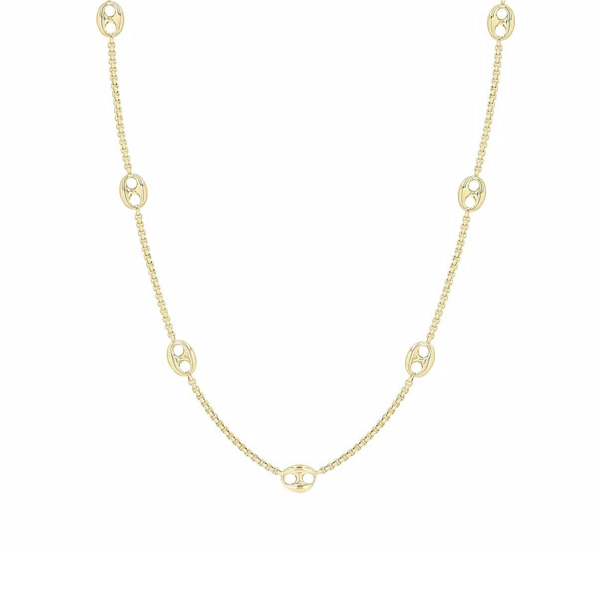 Zoe Chicco 14k Yellow Gold Large Puffed Mariner Station Small Box Chain Necklace