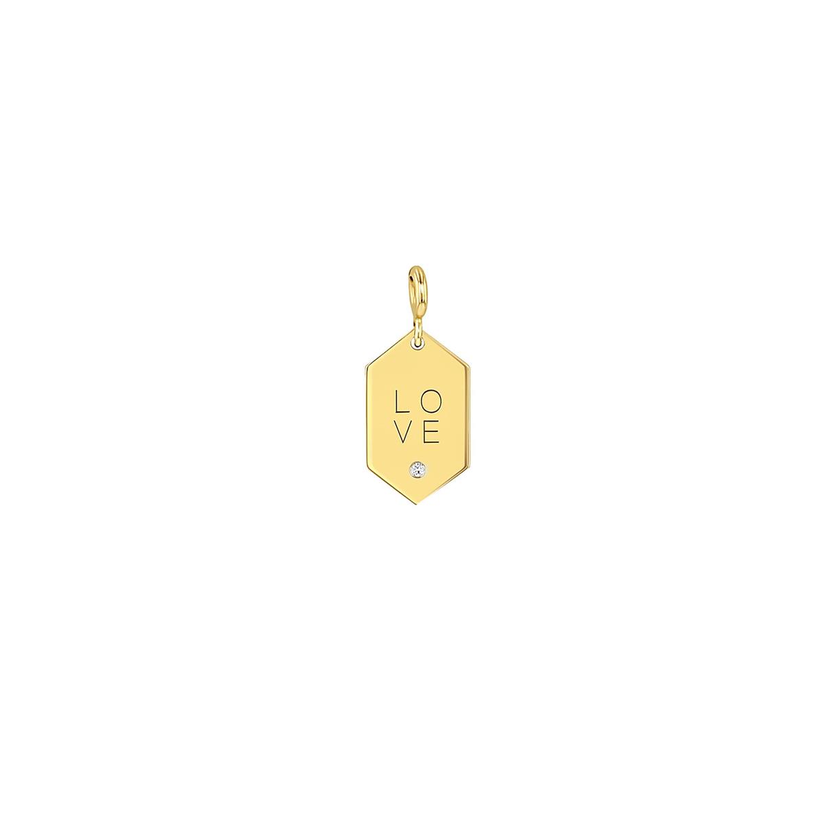 Zoe Chicco 14k Yellow Gold Diamond Small Love Hexagon Token Clip Charm Pendant