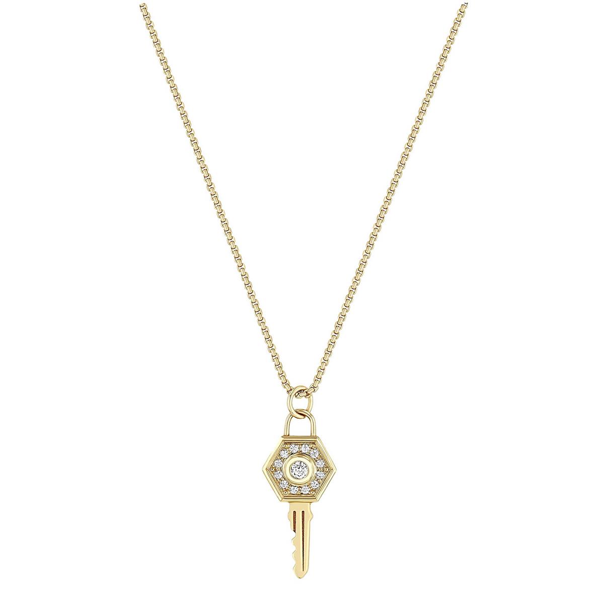 Zoe Chicco 14k Yellow Gold Diamond Hexagon Key Chain Necklace