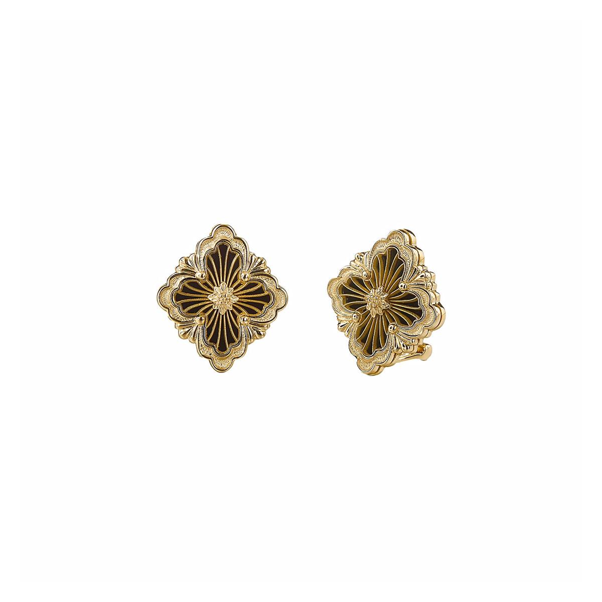 Buccellati Opera Tulle 18k Yellow Gold Black Onyx Medium Button Stud Earrings