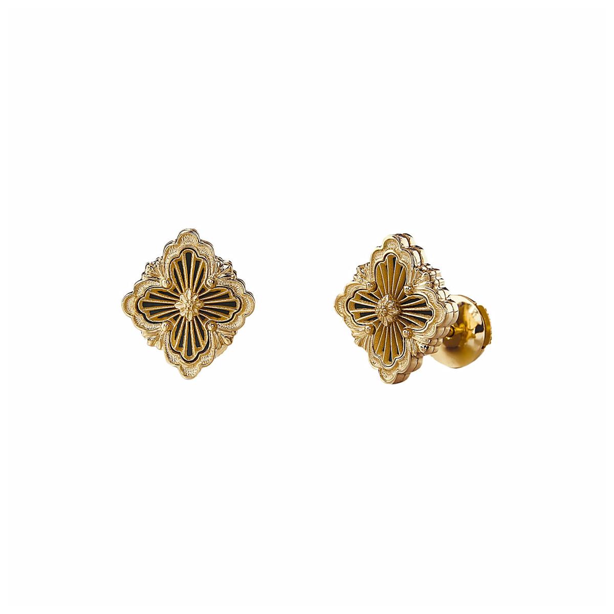 Buccellati Opera Tulle 18k Yellow Gold Black Onyx Small Button Stud Earrings