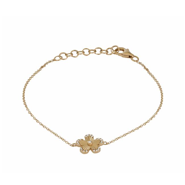 London Collection 14k Yellow Gold Diamond Fluted Flower Bracelet