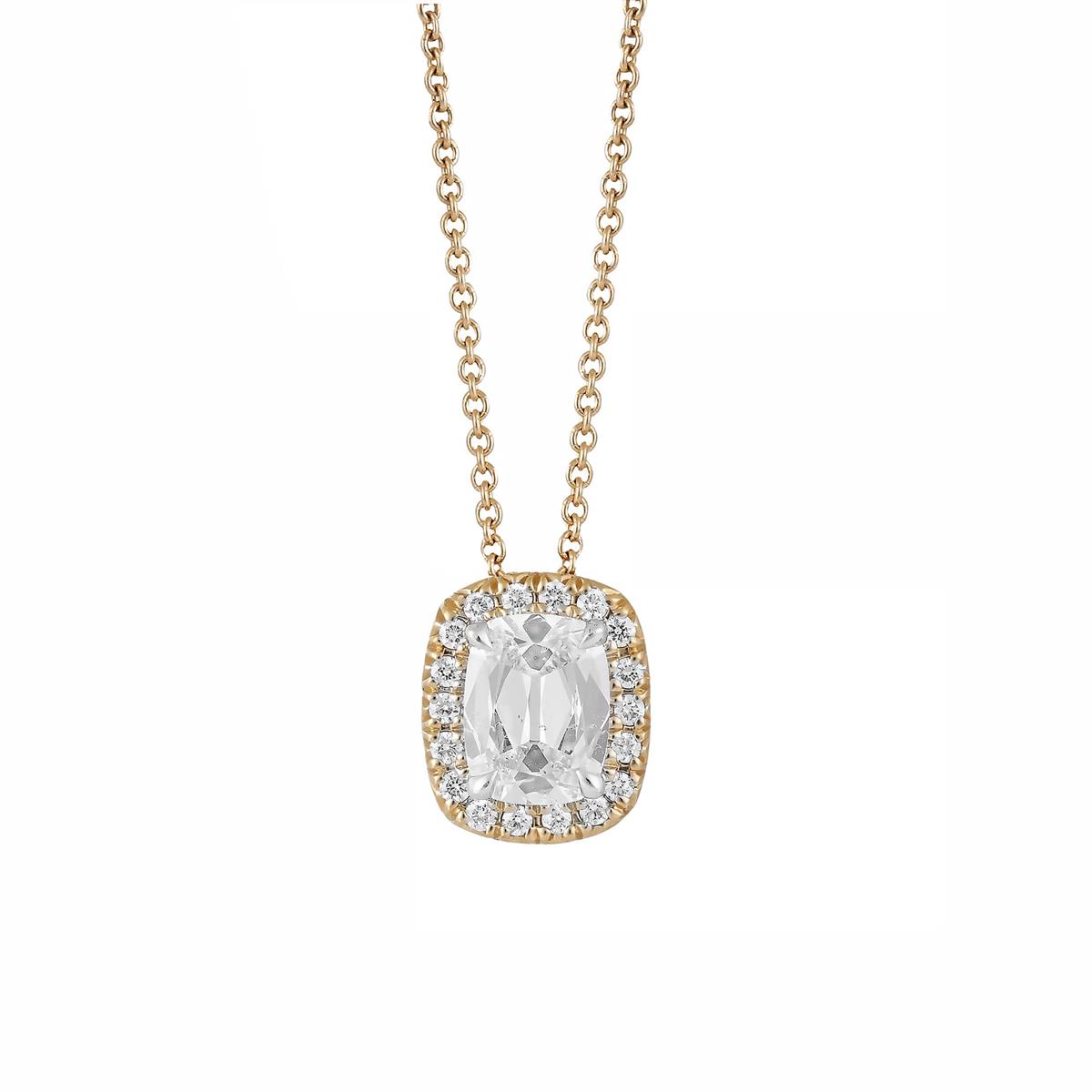 Henri Daussi 14k Yellow Gold Diamond Halo Pendant Necklace