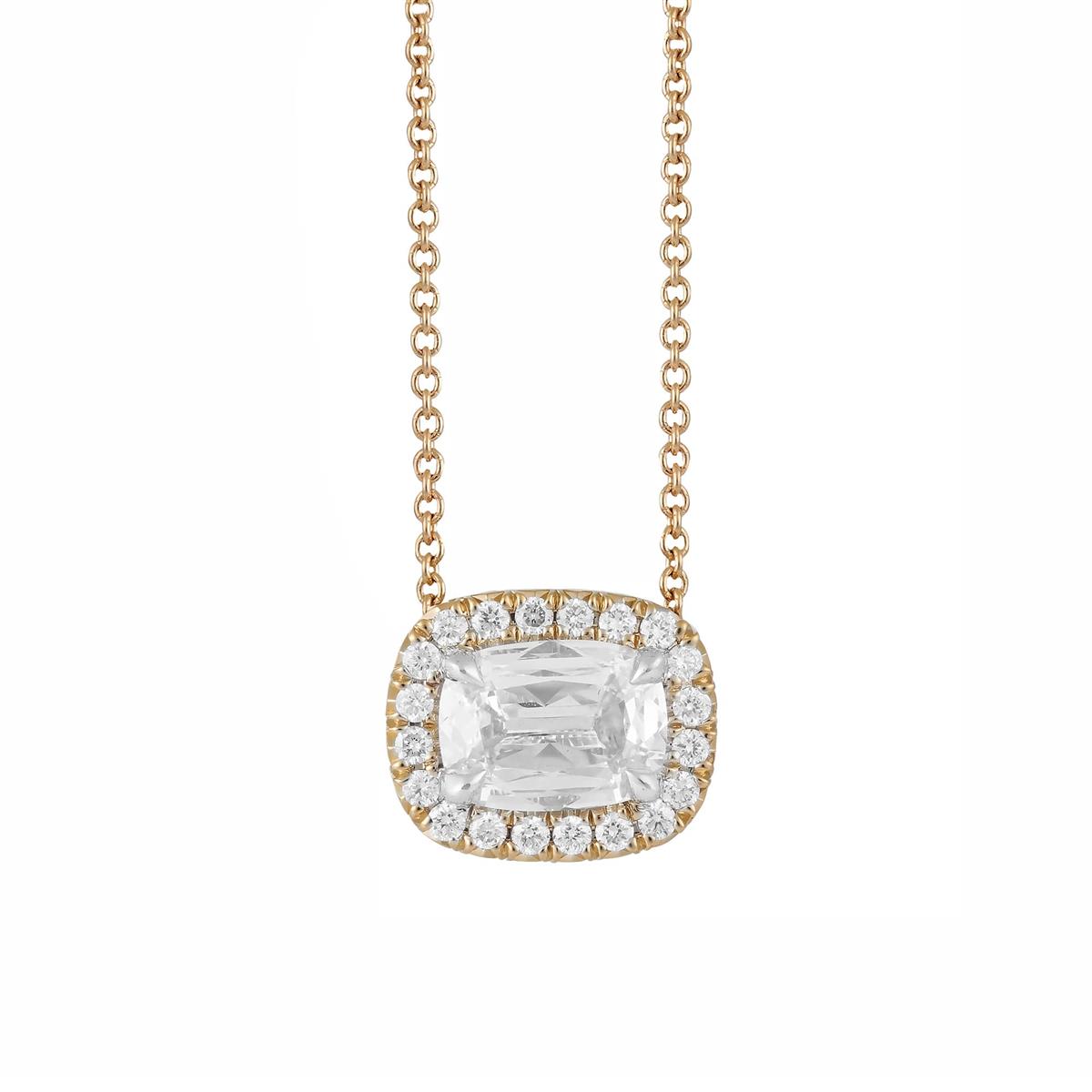 Henri Daussi 14k Yellow Gold East/West Diamond Pendant Necklace