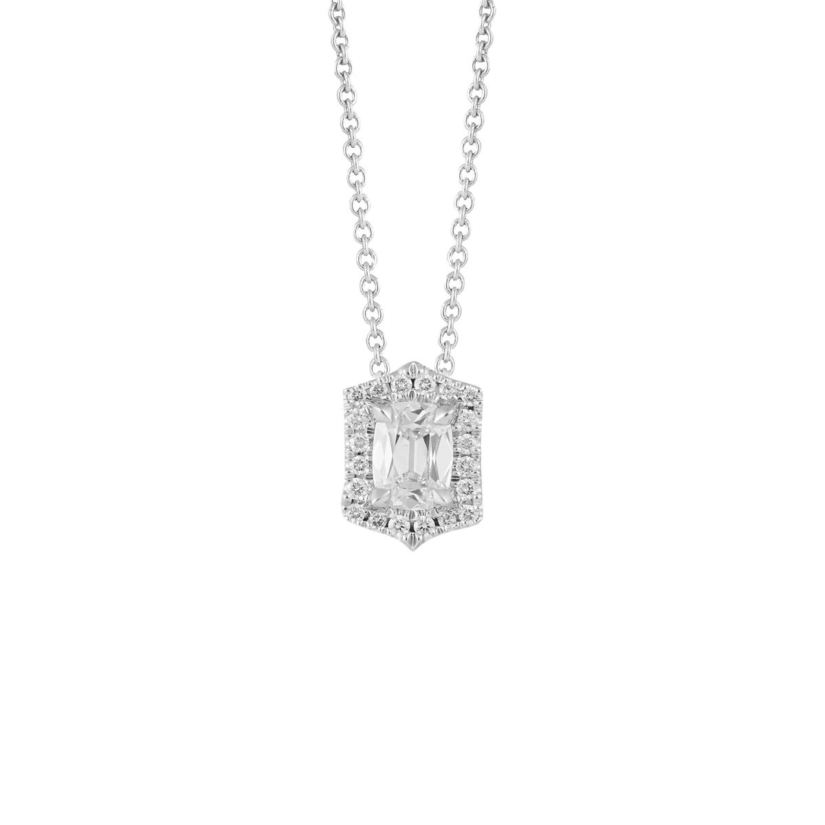 Henri Daussi 18k White Gold Diamond Halo Pendant Necklace