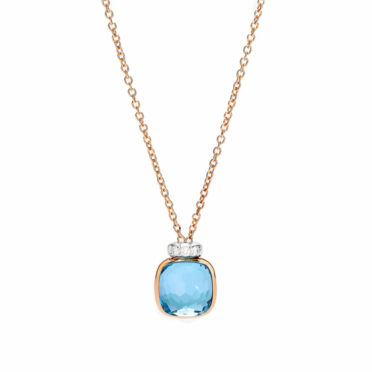 Pomellato Nudo Two Tone Sky Blue Topaz & Diamond Classic Pendant Necklace