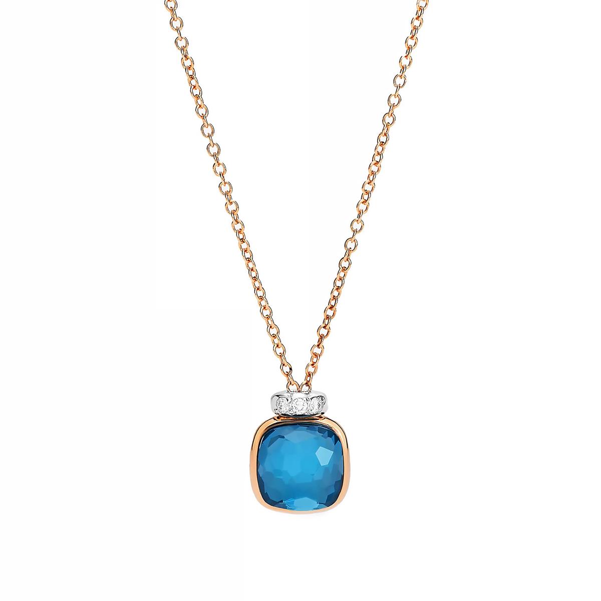 Pomellato Nudo Two Tone London Blue Topaz & Diamond Classic Pendant Necklace