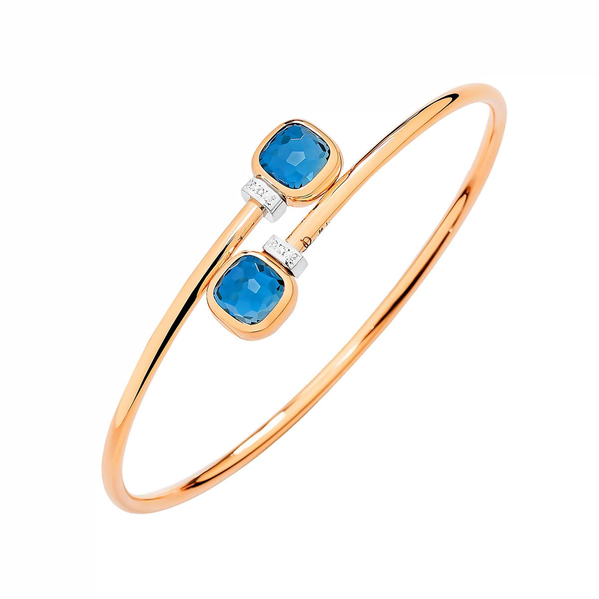 Pomellato Nudo Two Tone London Blue Topaz & Diamond Mini Bypass Bangle Bracelet