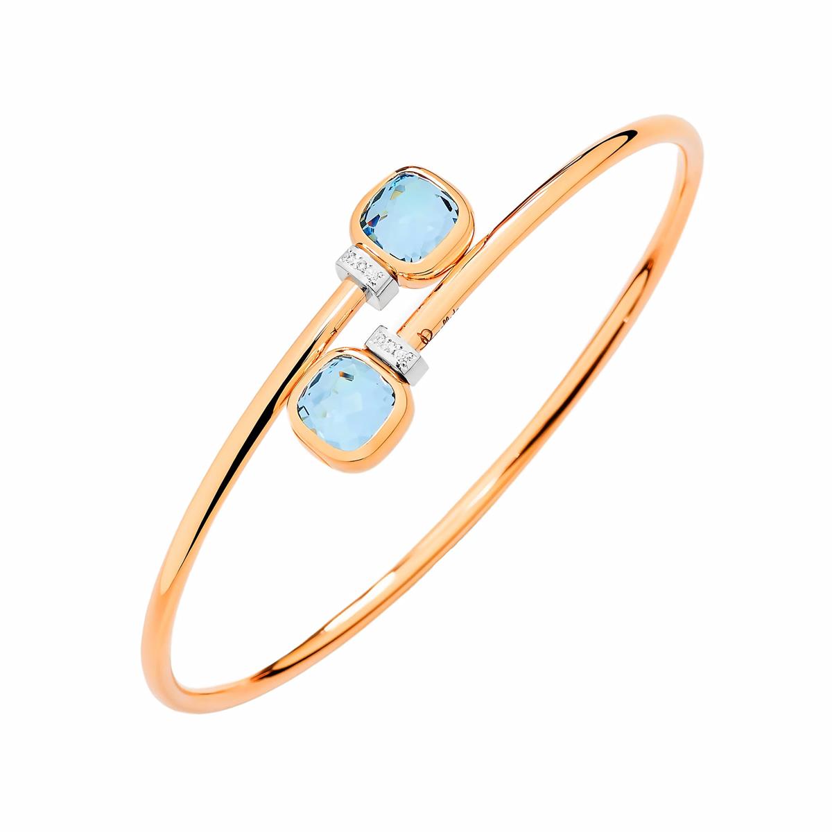 Pomellato Nudo Two Tone Sky Blue Topaz & Diamond Mini Bypass Bangle Bracelet