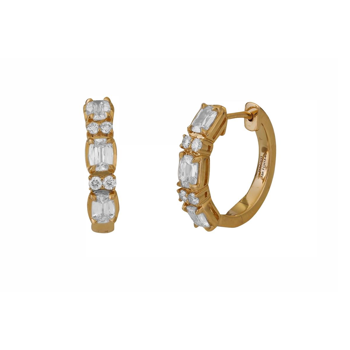 Henri Daussi 18k Yellow Gold Diamond Huggie Earrings