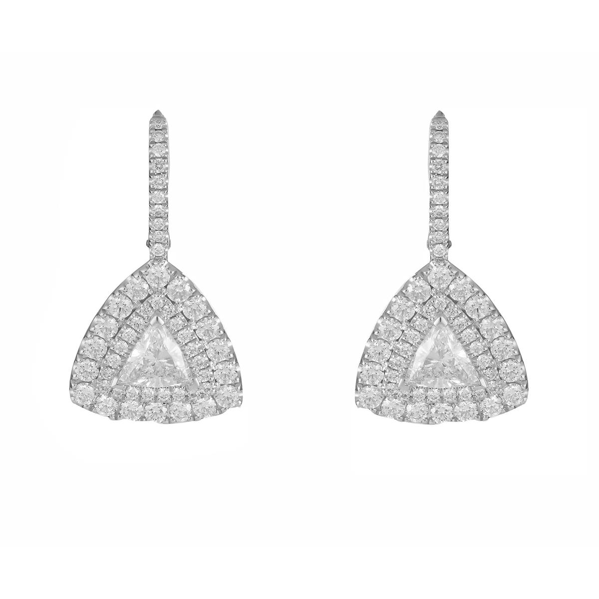 Henri Daussi 18k White Gold Diamond Triangle Earrings